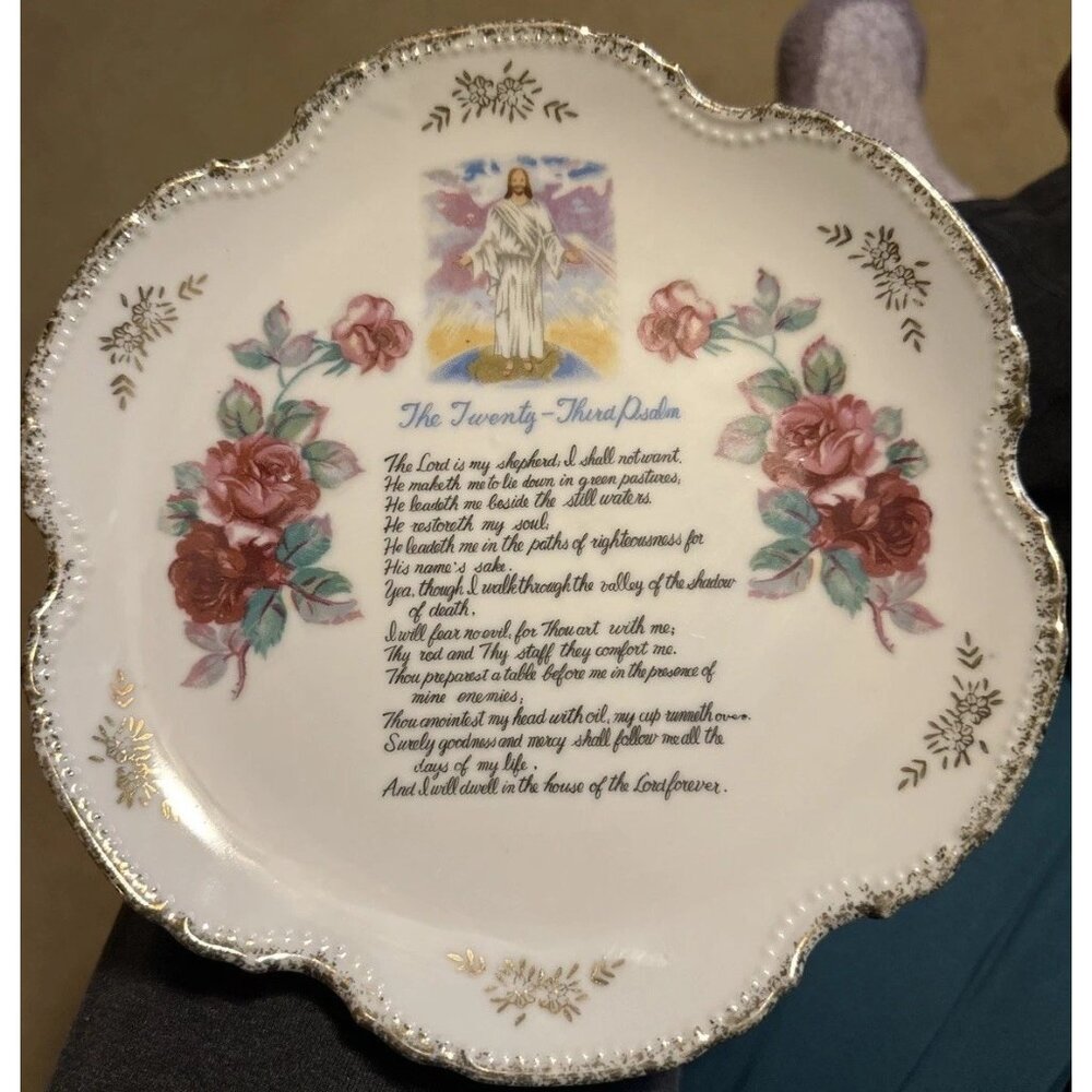 The Twenty Third Psalm Vintage Plate, Victoria Ceramics Japan 8"  Scalloped edge